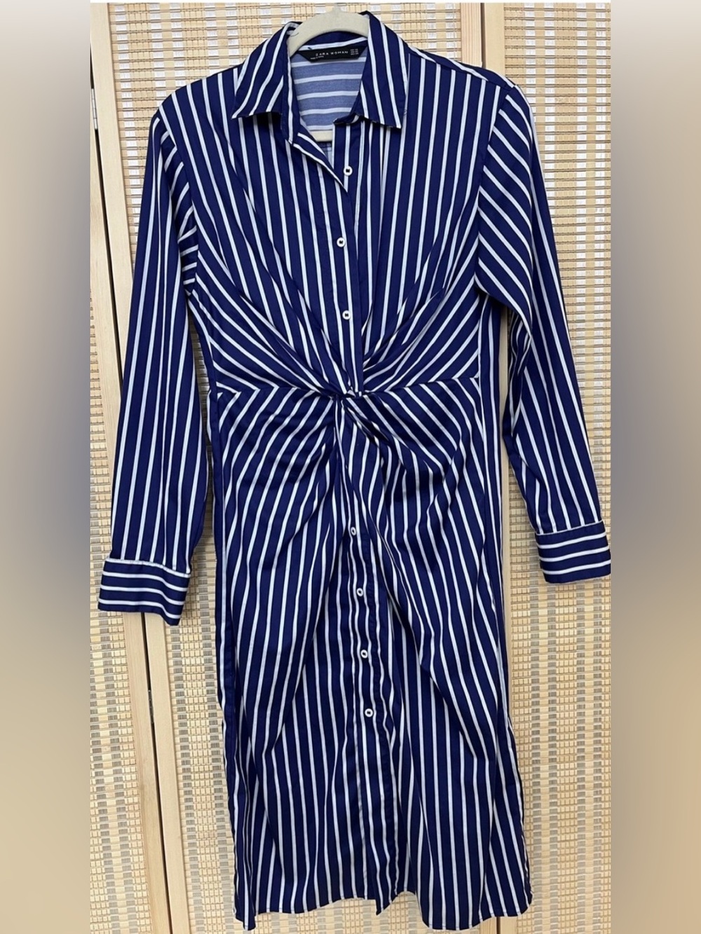 Zara Striped Twist-Front long Sleeve Midi dess XS